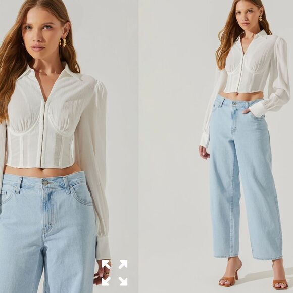 ASTR the Label JOREE COLLARED LONG SLEEVE CORSET TOP NWOT - Picture 1 of 10